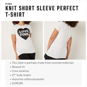 Victoria's secret pink knit heart short sleeve perfect t-shirt LARGE White y2k